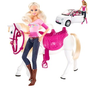 Barbie cheval trotteur et Fiat 500